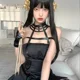 thumbnail image 3 of Anime Spy X Family Yor Forger Cosplay gótico Halter vestido negro medias de cuero traje Yor pendiente peluca ropa de mujer, 3 of 5