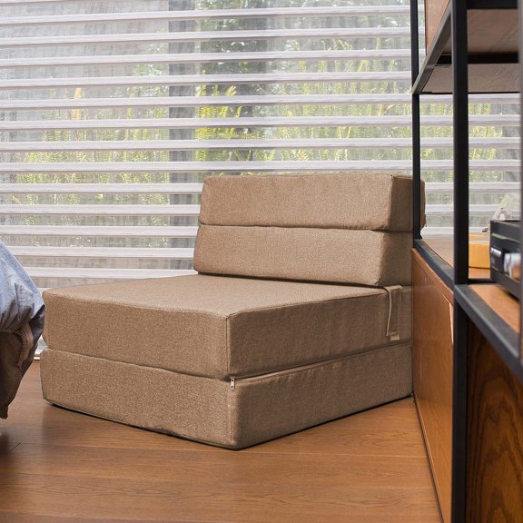 Sofá Cama Plegable - Individual - Marrón Claro- MEMORY FOAM HOME SOFA CAMA COZY