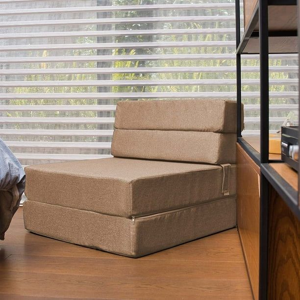 Sofá Cama Plegable - Individual - Marrón Claro- MEMORY FOAM HOME SOFA CAMA COZY