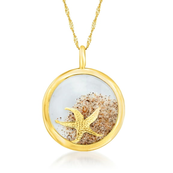 Ross-Simons 14kt Yellow Gold Starfish and Sand Crystal Pendant Necklace, Women's, Adult