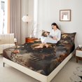 thumbnail image 3 of Castle Fairy Brick Break Bear Bed Sheets 4-Piece for Teens,Rubble Smoke Backdrop Full Size Sheets,Brown Red Gray,1 Fitted Sheet, 1 Flat Sheet and 2 Pillowcases, 3 of 6