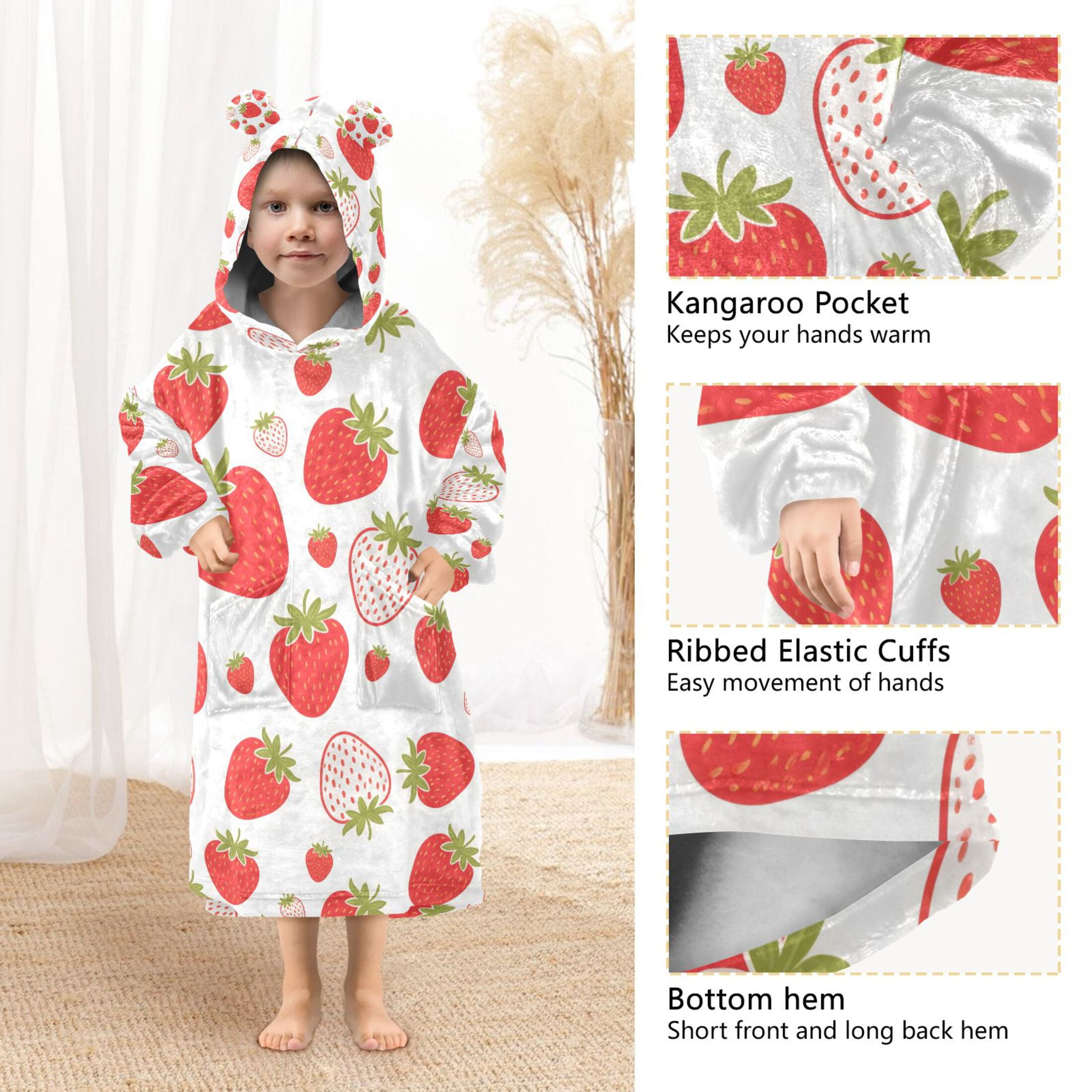 joogoo Wearable Blanket Hoodie for Strawberry Red Oversized Sherpa Hooded 3-14 YR M