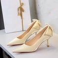 thumbnail image 3 of Women Pointed Toe High Heel Stiletto Pumps 6.5CM Satin Pump Bow Wedding Evening Party Court Shoes, 3 of 7