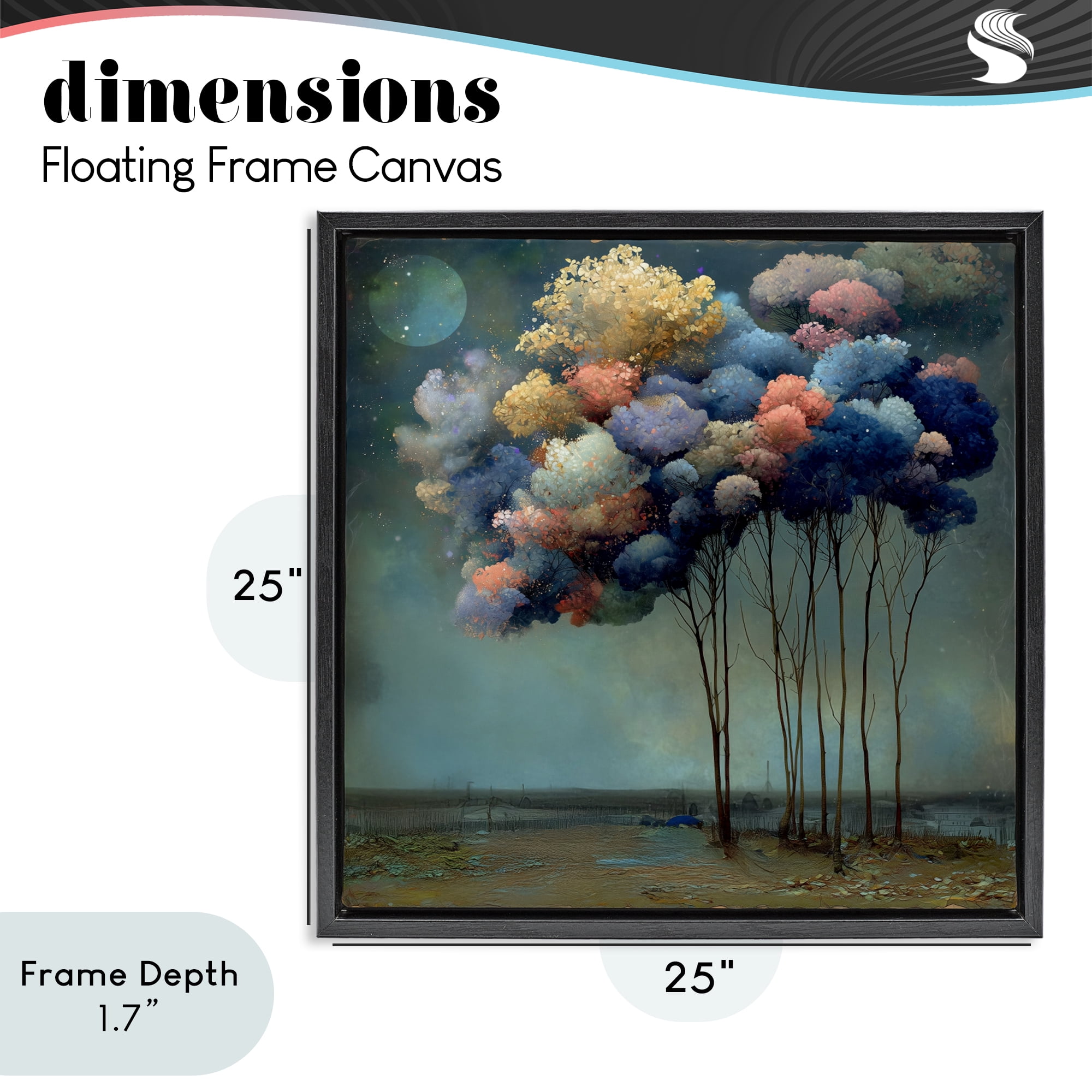 Stupell Industries Dreamy Sky Trees Surrealism Black Framed Floater Canvas Wall Art, design by Annabelle Hall