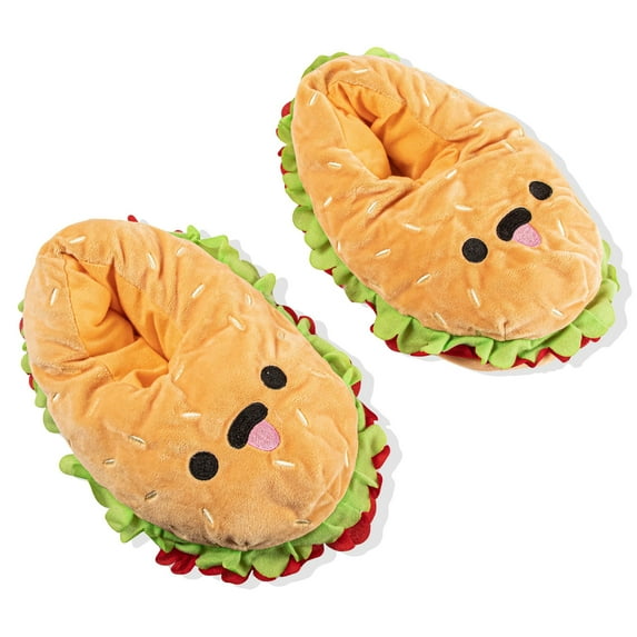 Hamburger Plush House Slippers - 1 Pair Hamburger Plush Slippers - Stuffed Indoor Slippers - Burger Plush - One Size - Cute Slippers Women, Men, and Kids
