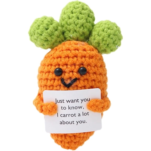 Handmade Mini Funny Positive Carrot, Creative Wool Pocket Knitted Carrot Toy Doll with Encouragement Card Cute Crochet Potato Tiny Positive Emotional for Birthday Gift