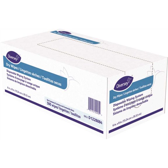 Diversey Disposable Dry Wipe 1-Ply 6 x 8 White 500/Box 4 Boxes/Carton D1228884