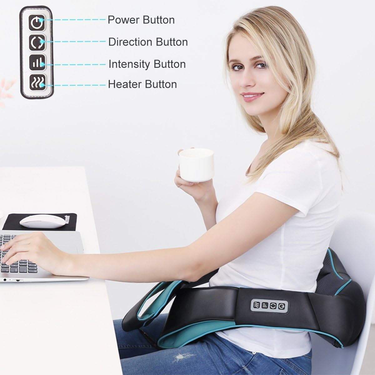 BN-LINK Neck Massager & Back Massager with Soothing Heat,Three Gears, Electric Deep Tissue 3D Kneading Massager for Shoulder, Leg, Full Body Muscle Pain Relief, Office and Home Use