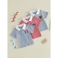 thumbnail image 3 of BemeyourBBs Toddler Baby Boys 4th of July Shirt Fourth of July Outfit Baby Boy Patriot Independence Day Clothes Collared Waffled Stripe Bird American Flag Embroidery Short Sleeve Summer Tee Shirt Top, 3 of 9