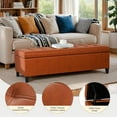thumbnail image 6 of Ottoman with Storage, 51 Inch End of Bed Storage Ottoman Bench, Faux Leather Upholstered Ottomans with Hinged Lid, Rectangle Long Foot Rest Bench for Living Room Bedroom Red Brown, 6 of 17