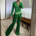 thumbnail image 2 of UPPADA Women's Set,Womens Velvet Tracksuit Two Piece Cropped Sweatshirt Flared Pants Workout Jogging Sets Velvet Sweatsuit Y2k Outfits Sets Green,M, 2 of 8