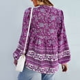 thumbnail image 4 of Camisas bohemias informales para mujer, estampado floral, con botones, cuello en V, manga larga, con cordón, blusas sueltas y fluidas, color morado M, 4 of 6