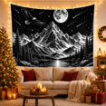 thumbnail image 3 of Mountain Lake Monochromatic with Nocturnal Detailed Anchored, Mystical Fantasy for Space Lovers, Wall Decor, Housewarming Gift, Tapestry Wall Hanging for Dorm and Living Room, 3 of 7