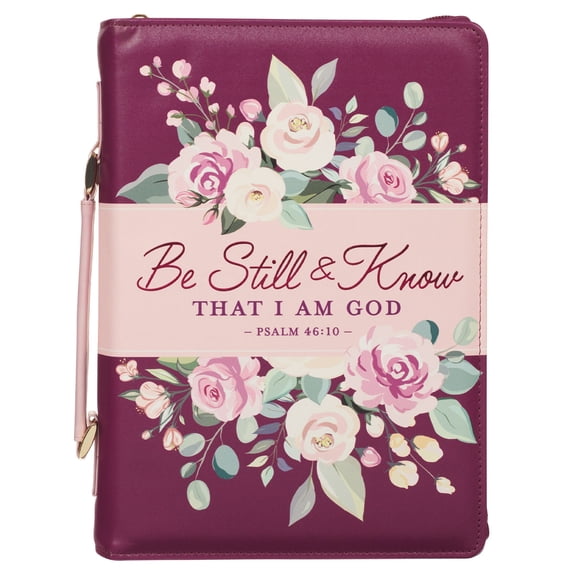 Bible Cover-Fashion Burgundy Be Still Ps. 46:10-Large