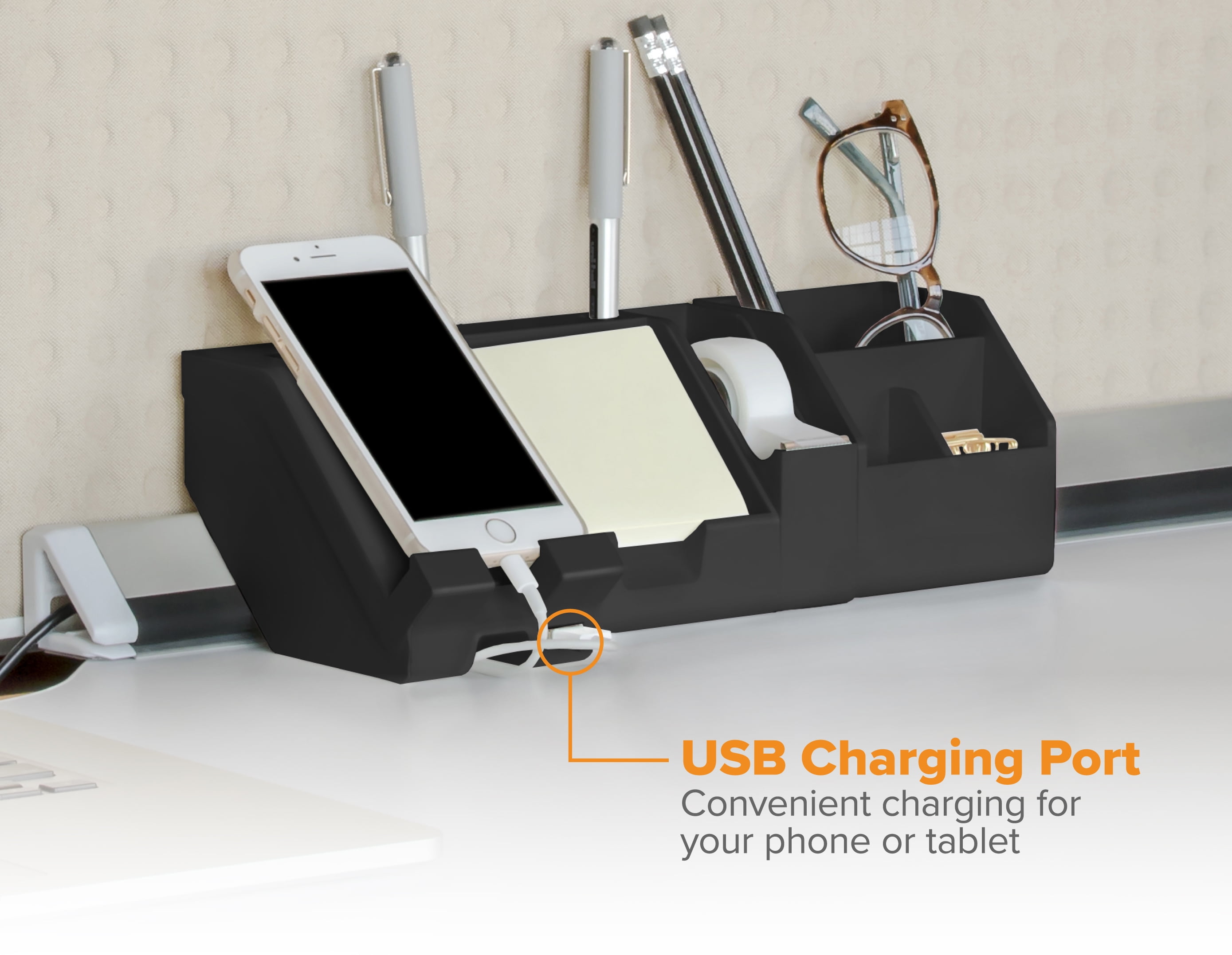 Bostitch Konnect™ USB Charging Phone Stand, Vertical or Horizontal Docking, Black (KT-PHONE-BLK)
