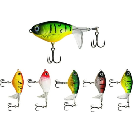 5 Pack Fishing Lures Set for Bass Plastisol Topwater Baits with Floating Tractor Rotating Tail Propeller Box Artificial Surface Hard Lure for Freshwater Saltwater Trout Walleye Pike