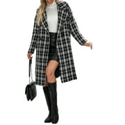 Angle View: GirarYou Womens Plus Size Wool Overcoat Walking Coat Blazer Pea Coat Jacket, Plaid Tailored Collar Long Sleeves Button-Open Coat