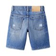 thumbnail image 3 of Yuncity Little Boys Shorts Solid Color High Waist Elastic Button Ripped Jeans Lightweight Summer Casual Fashion Outdoor Daily Wear Kids Shorts Size 3-4 Years Blue, 3 of 4