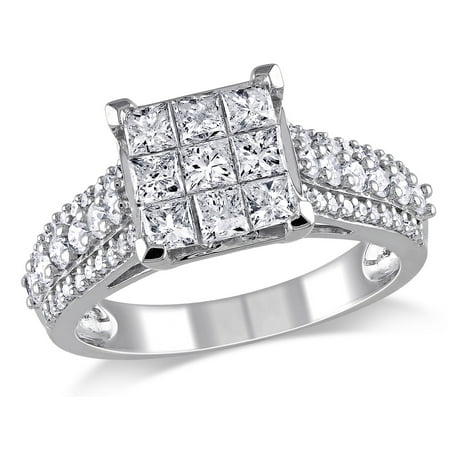 Princess Cut Diamond Engagement Ring 1 1/2 Carat (ctw color Clarity G-H, I2-I3) in 10K White Gold