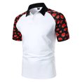 thumbnail image 2 of Gvmfive Men's Short Sleeve Lapel Neck Tops Buttons Hem Printed Stitching Polo Shirts, 2 of 5