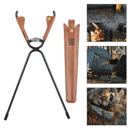 

Yanerim Outdoor Fireplace Tong with Faux Leather Handle Cover Carbon Steel Rustproof Heat Resistant Camping Campfire Firewood Log Grabber Clamp Tool