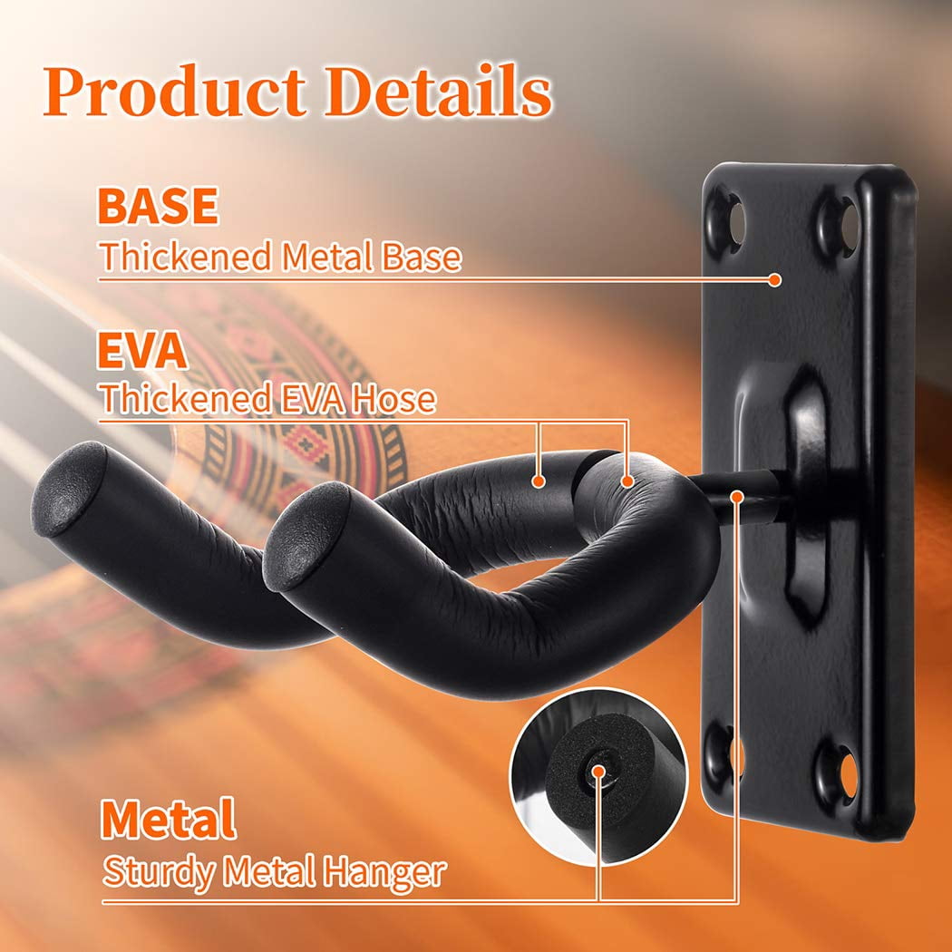 5 Pack Guitar Wall Hanger Mount - Black Hook Holder For Acoustic  Electric Bass & More