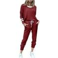 thumbnail image 6 of Comfy Sets for Women Clothing Women's Fashionable Loose Color Blocking Long Sleeved Round Neck Casual Set Baggy Drawstring Pants Fall Oversized Warm Comfortable Sport Sweatshirt Sets, 6 of 8