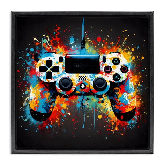 Stupell Industries Contemporary Colorful Controller Swirl Black Floating Frame Canvas Art, 18 x 18, by Creative Studio