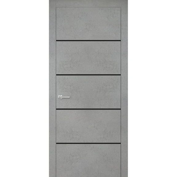 Modern Wood Interior Pre-Hung Door with Hardware | Planum 0015 Concrete | Single Panel Frame Trims | Bathroom Bedroom Sturdy Doors-18" x 84"