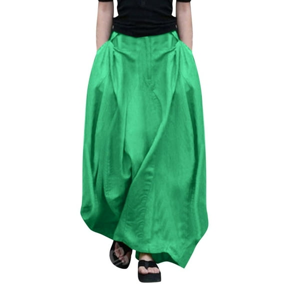 yillto Womens Plus Size Long Skirts High Waist Palazzo Flowy Causal Maxi Skirt with Pockets S-5XL