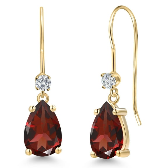 Gem Stone King 14K Yellow Gold Red Garnet and Lab Grown Diamond Earrings for Women | 2.97 Cttw | Gemstone January Birthstone | Pear Shape 9X6MM