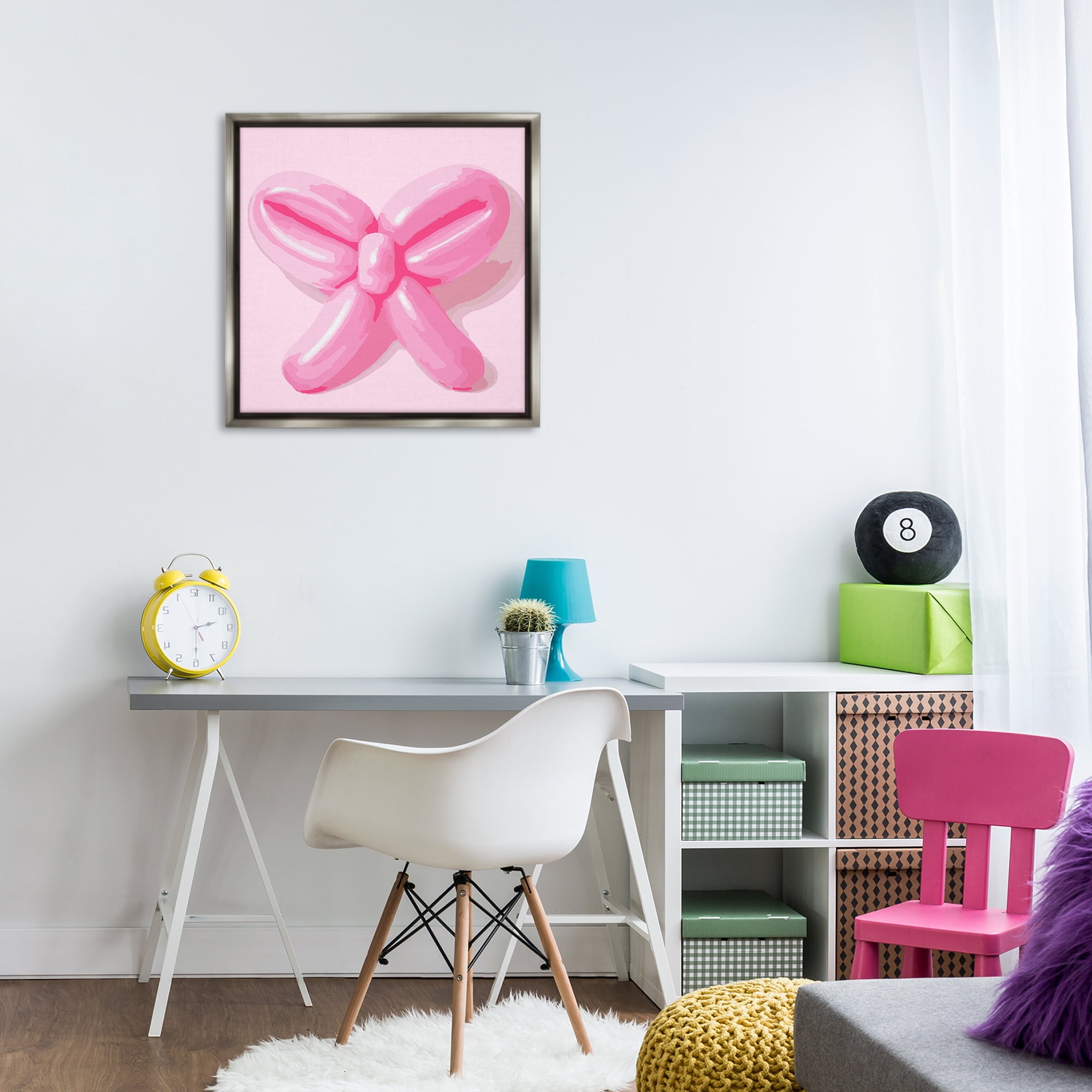 Stupell Industries Pink Balloon Bow Abstract Painting Gray Floater Framed Canvas Art Print Wall Art, 25 x 25