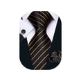 thumbnail image 1 of Set de Corbata Barry.Wang Rayas Negro Dorado en Seda Tejida, 1 of 9