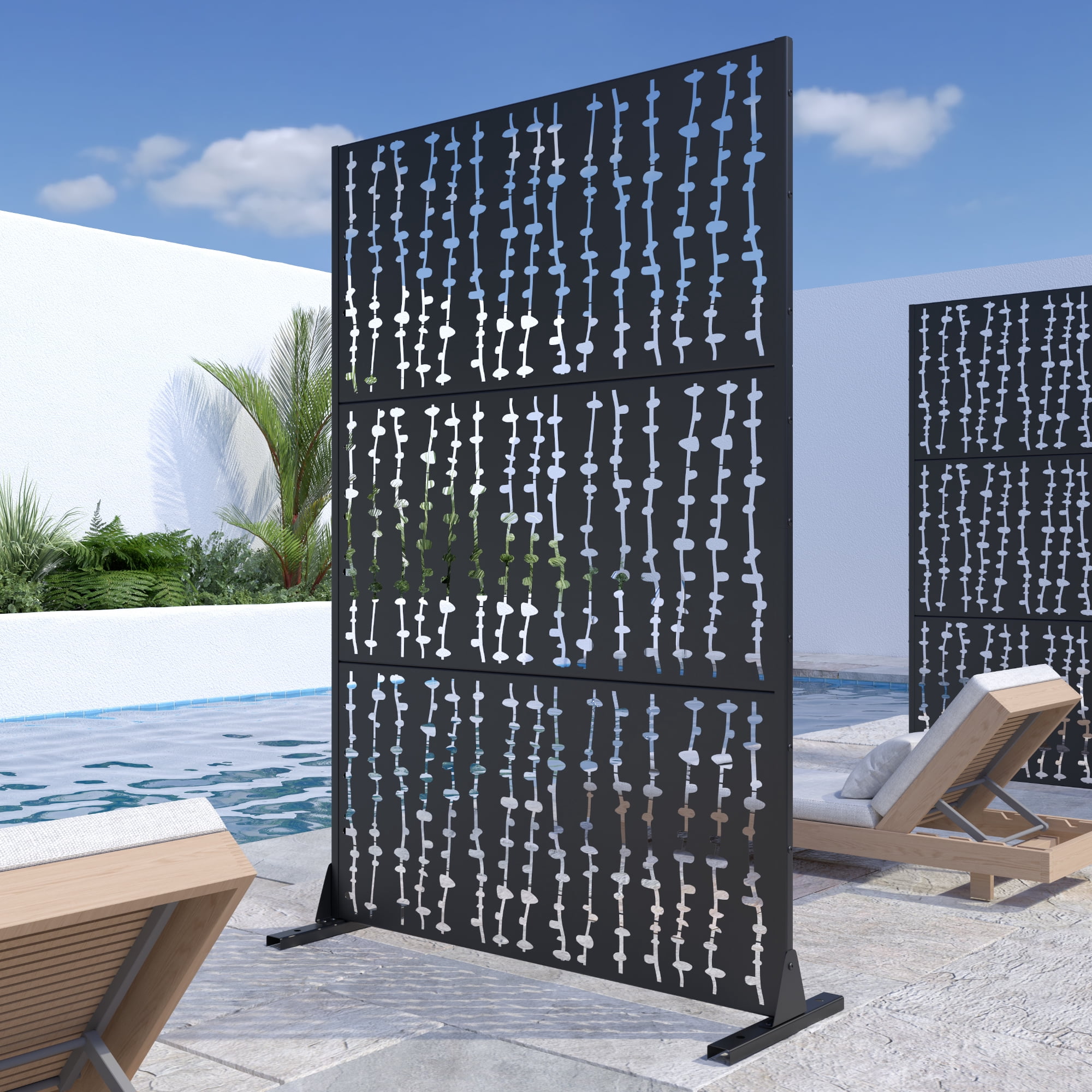 MAYEERTY 72"x47" Outdoor Privacy Screen with Stand David Metal Balcony Decorative Screen,Black