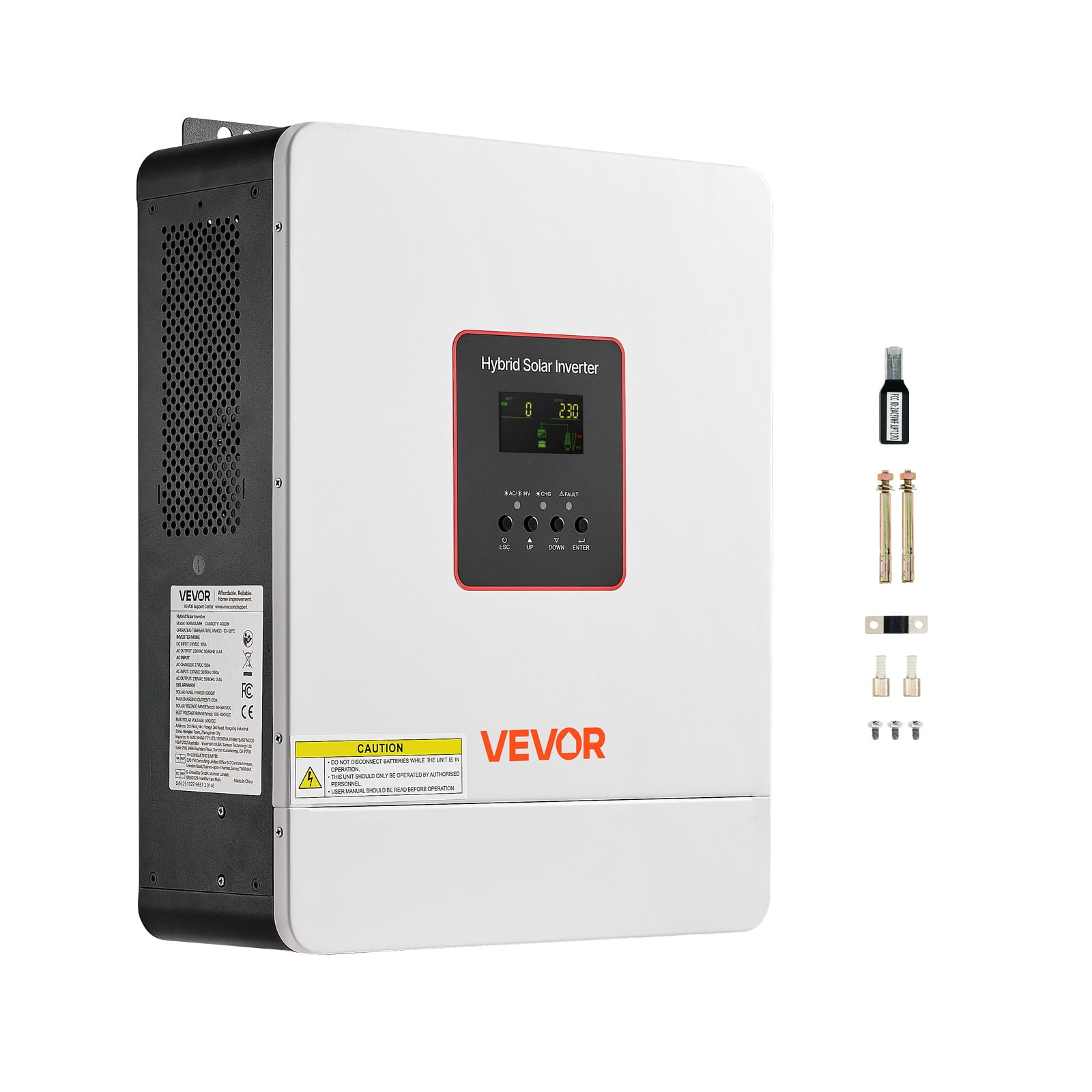 VEVOR 4000W Hybrid Solar Inverter, 24V DC to 230V AC, Pure Sine Wave Power Inverter Charger, with Built-in 120A MPPT Solar Controller, WiFi Module, Single-Phase,for Lead Acid Lithium Battery off-Grid