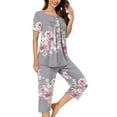 thumbnail image 4 of ICHUANYI Two Piece Set Women's Pajama Sets Short Sleeve Crewneck Print Tops Pants Set, 4 of 5
