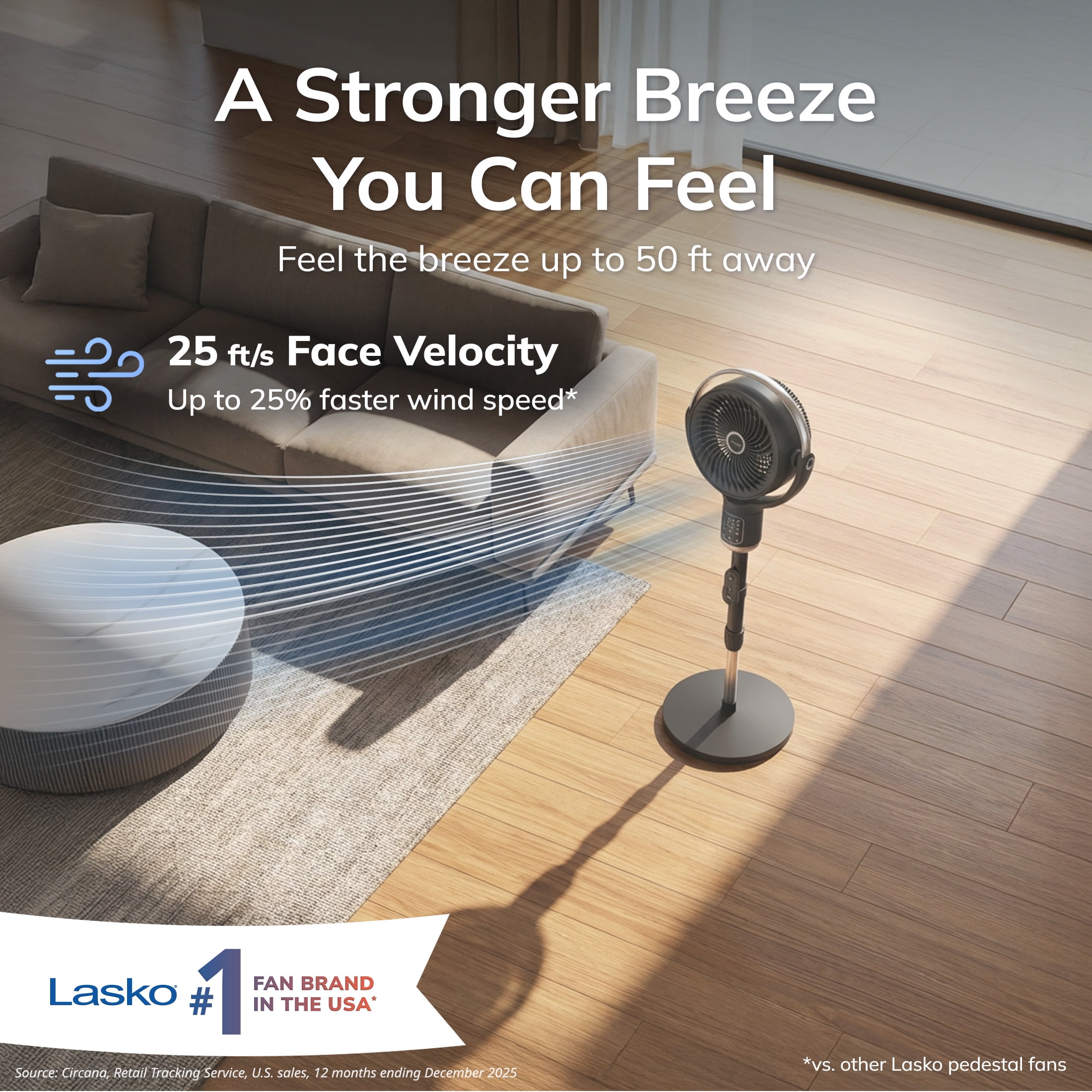 Lasko Whirlwind 7" Quiet Oscillating Pedestal Fan with Remote, DC Motor, 24 Speeds, Orbital Motion for Bedroom Cooling, Black, APDC302