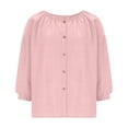 thumbnail image 4 of Womens Linen Cotton Shirts 3/4 Puff Sleeve Crewneck Button Down Blouse Loose Fit Casual Summer Gauze Shirt for Senior 2026, 4 of 6
