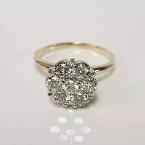 JALASH ONLINE 2 Ct Round Cut Moissanite Cluster Wedding Band Ring 14k Yellow Gold Plated
