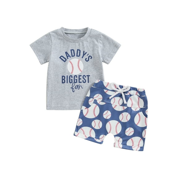 Suealasg Toddler Baby Boy Baseball Clothes 6M 1T 2T 3T 4T Letter Short Sleeve Round Neck T-Shirt Elastic Waist Shorts Set Little Boys Summer 2Pcs Outfits