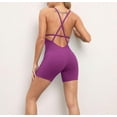thumbnail image 4 of Wycnly Womens Jumpsuits Knitted Ribbed Slim One Piece Sports Strap Short Overalls Jumpsuits Trendy Solid V-Neck Sleeveless Mini Summer Rompers Purple m, 4 of 5