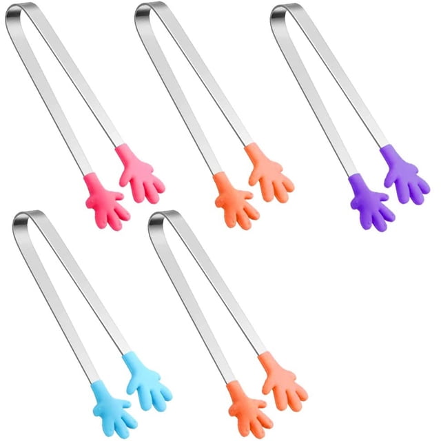 Mini pinzas de silicona de 5 uds, pinzas para alimentos con forma de mano de 5 pulgadas, pinzas coloridas para niños pequeños para servir alimentos, cubitos de hielo, frutas, azúcar, barbacoa Ormromra WMXL-131