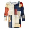 thumbnail image 5 of CYMMPU Spring Tops Crew Neck Fall Trendy Shirts Blouses for Women Dressy Casual Loose Fit Tunic Tops 3/4 Sleeve Color Block Lightweight Basic Tees Khaki L, 5 of 5