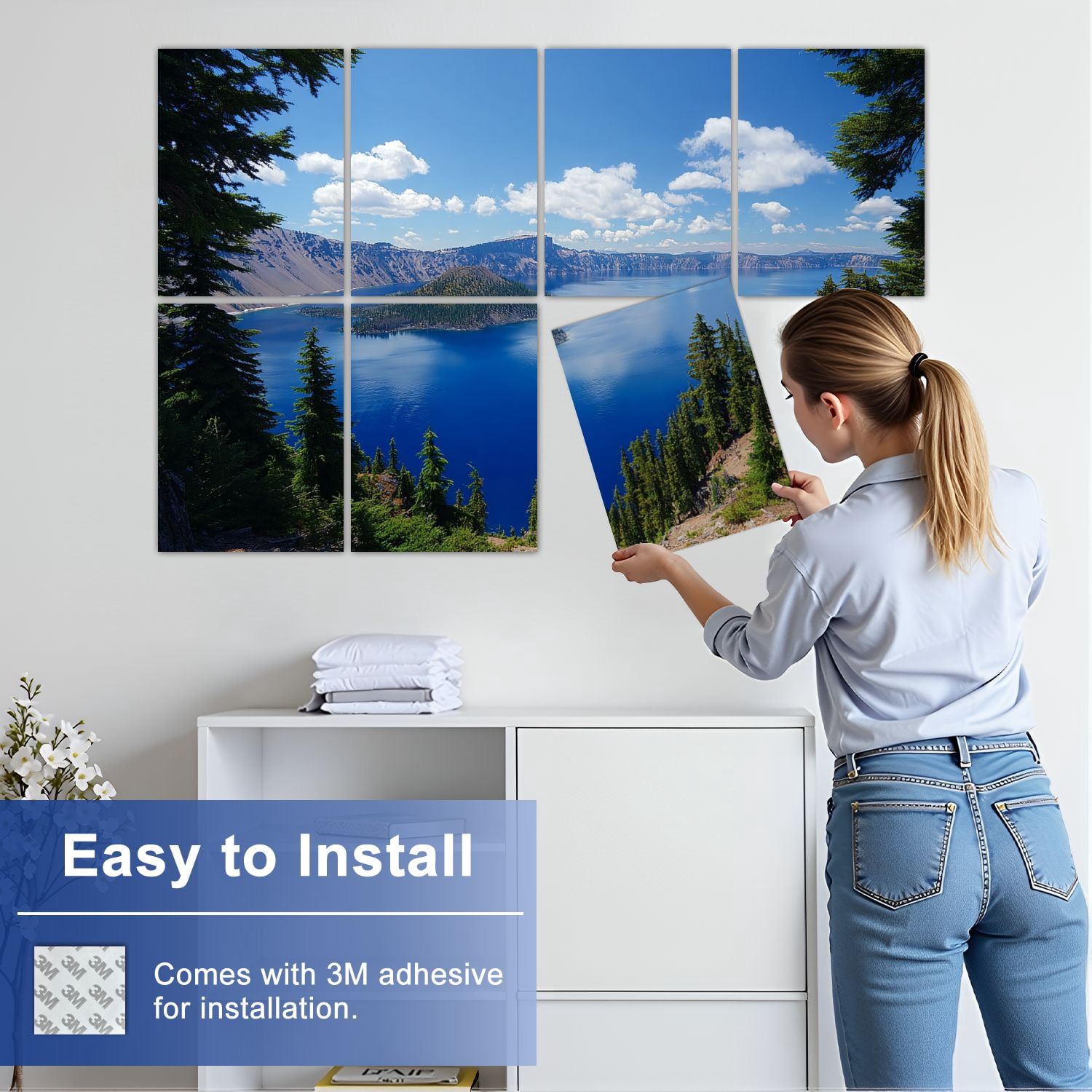Forest 8 Pack Art Acoustic Panels Sound Absorbing Crater Lake National Park Oregon Decorative Soundproof Wall Panels Self Adhesive for Nursery Game Room Bedroom 48"x32"