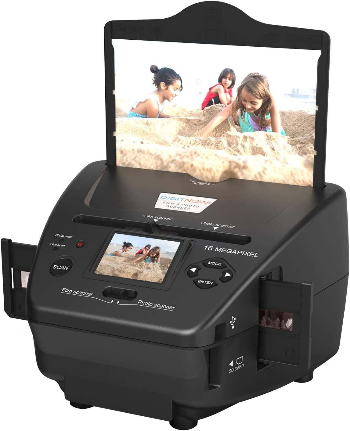 Film & Photo 4-in-1 Film Scanner, with 2.4" LCD Screen Converts 35mm/135 Slides & Negatives Film, Photo, Business Card for Saving to 16MP Digital Images, 8GB Memory Card Included