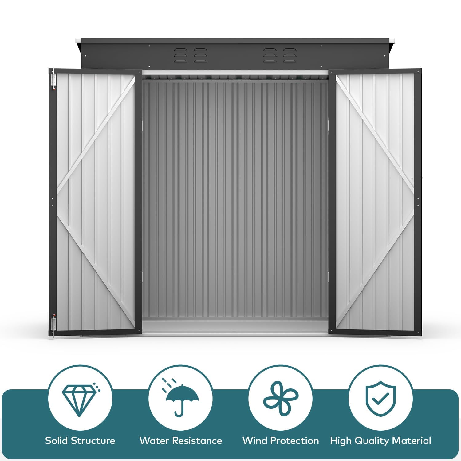 6 x 4 FT Metal Storage Shed Clearance, Galvanized Steel Garden Tool Shed with Lockable Doors for Backyard, Patio, Lawn