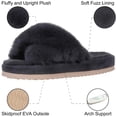 thumbnail image 5 of Litfun Fuzzy Slippers for Women, Soft Plush Cross Band Slip on Open Toe House Slippers with Memory Foam, Dark Grey, 5 of 7
