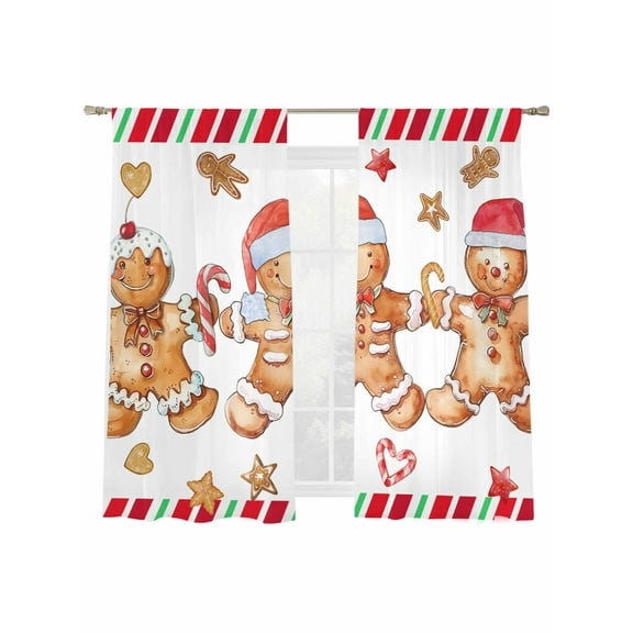 Christmas Gingerbread Sheer Curtains 2 Panels Set, Man Candy Xmas Window Sheer Curtains for Living Room/Bedroom, Light Filtering Rod Pocket Voile Drapes, 52" W x 72" L