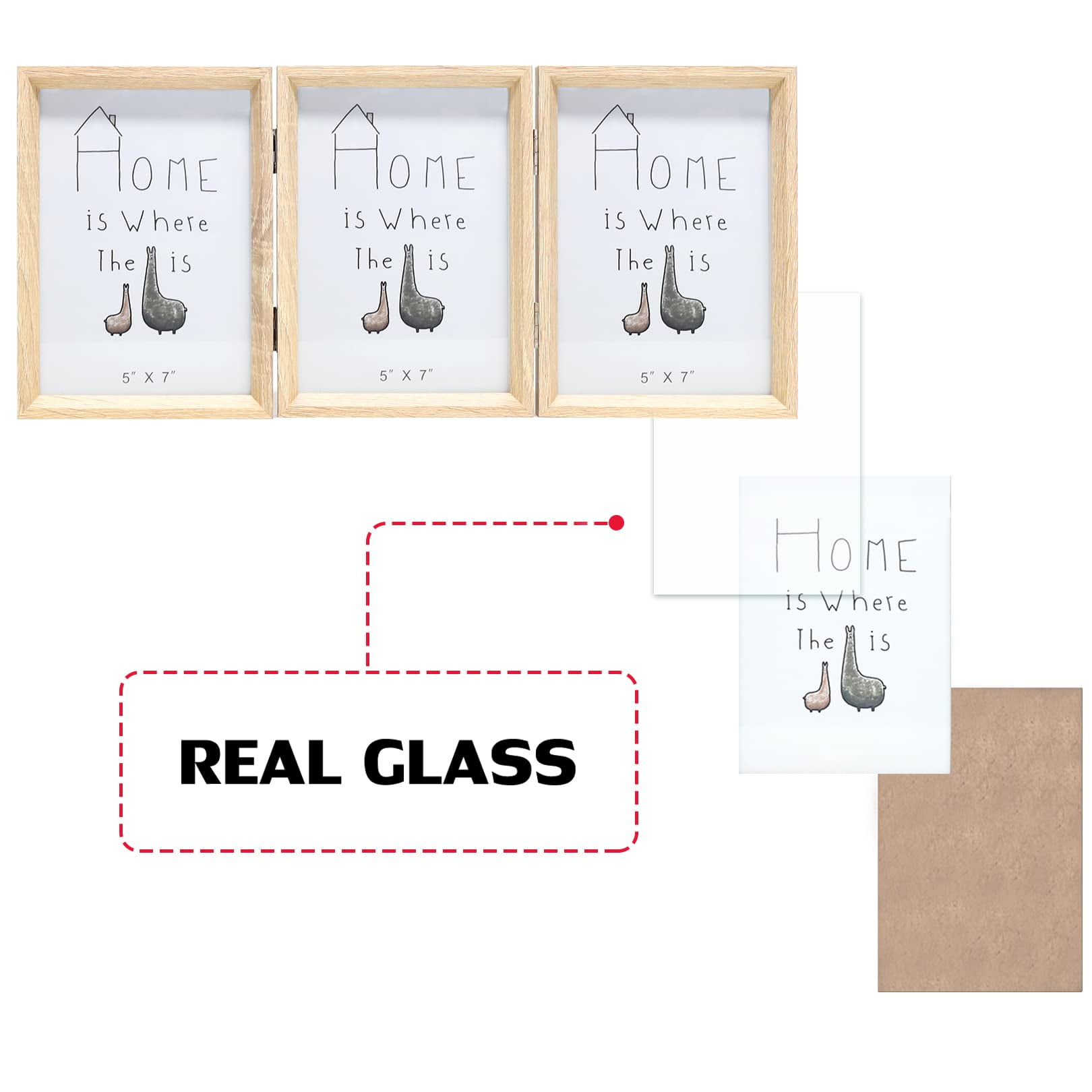 TOFOREVO Three Picture Frame 4x6 and 5x7 Wooden Hinged Folding Photo Frame Definition Glass Stand Vertically on Desktop or tabletop?gr