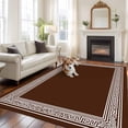 thumbnail image 3 of Coffee Brown Greek Key Large Area Rugs for Bedroom Living Room, Soft Non Slip Carpet Bedside Rug, Geometric Greece Ancient Farmhouse Geo Rectangular Floor Cover Kitchen Accent Rug 6'x9' for Office, 3 of 9